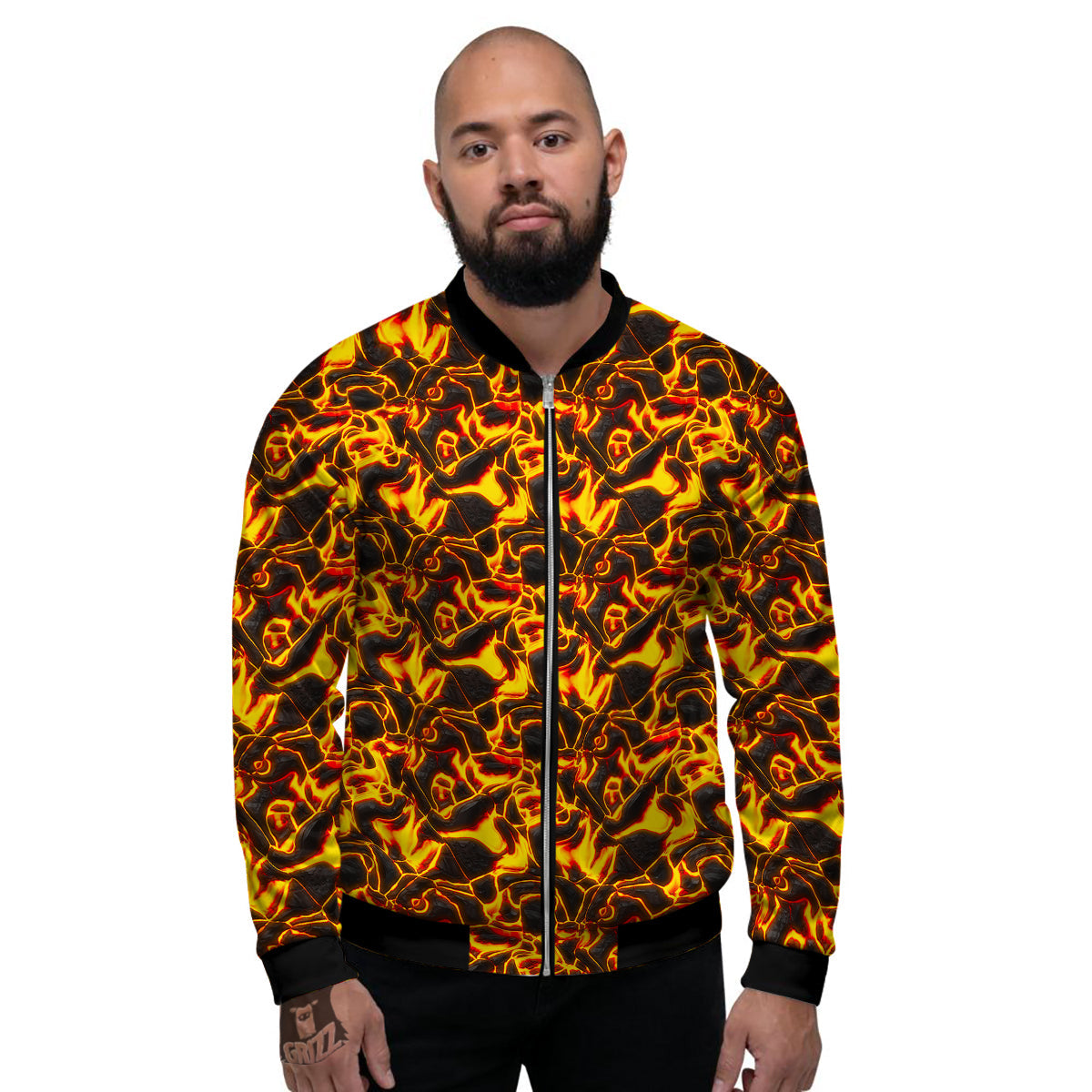 Abstract Lava And Fire Texture Print Men's Bomber Jacket-grizzshop