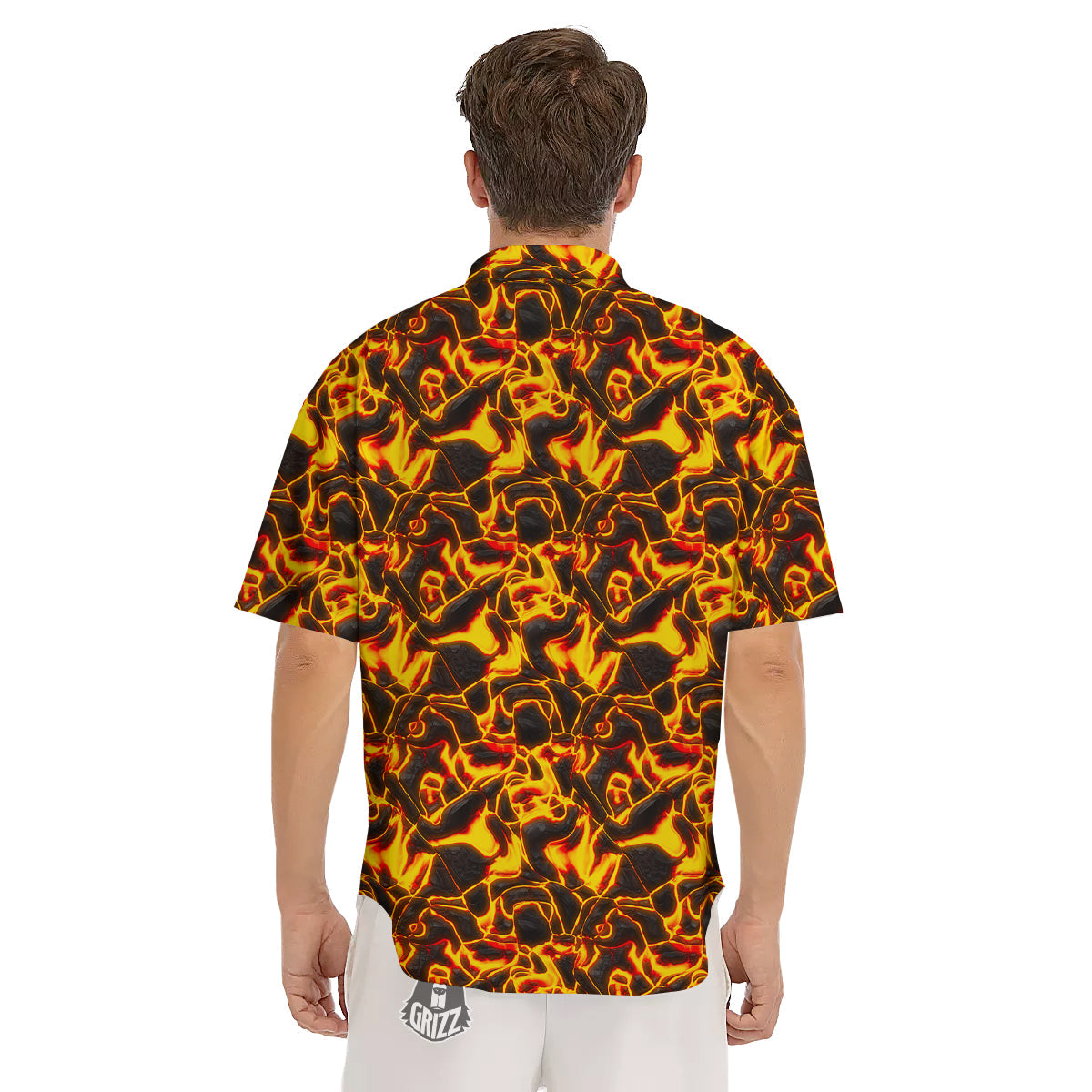 Abstract Lava And Fire Texture Print Men's Short Sleeve Shirts-grizzshop