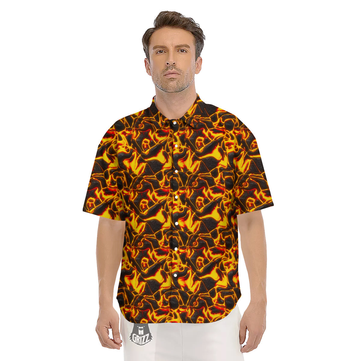 Abstract Lava And Fire Texture Print Men's Short Sleeve Shirts-grizzshop