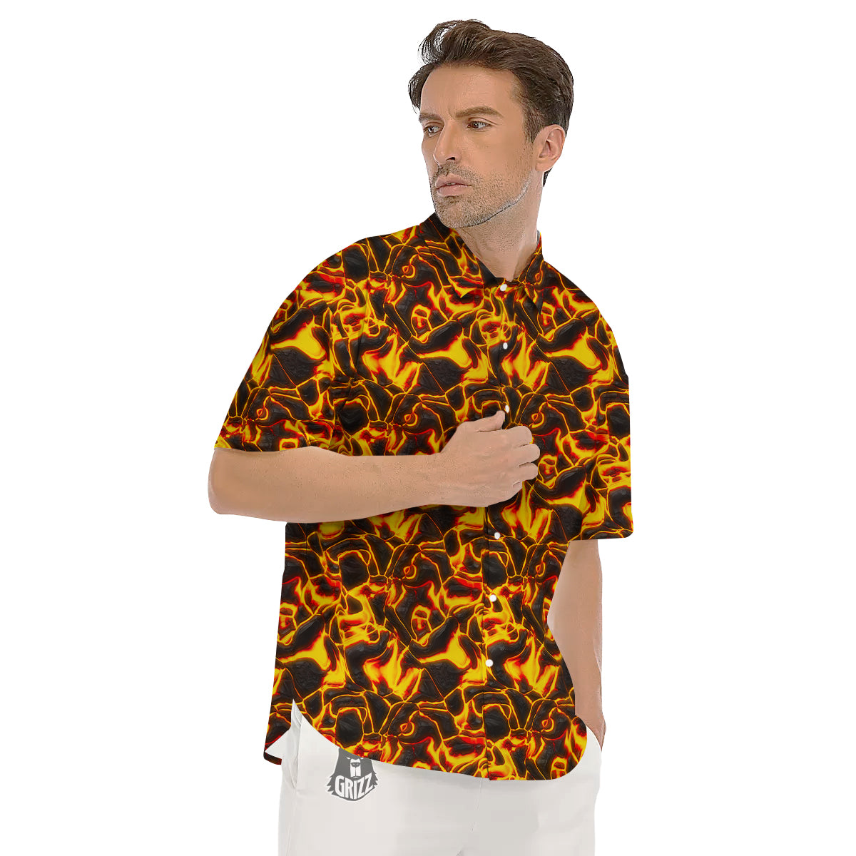 Abstract Lava And Fire Texture Print Men's Short Sleeve Shirts-grizzshop