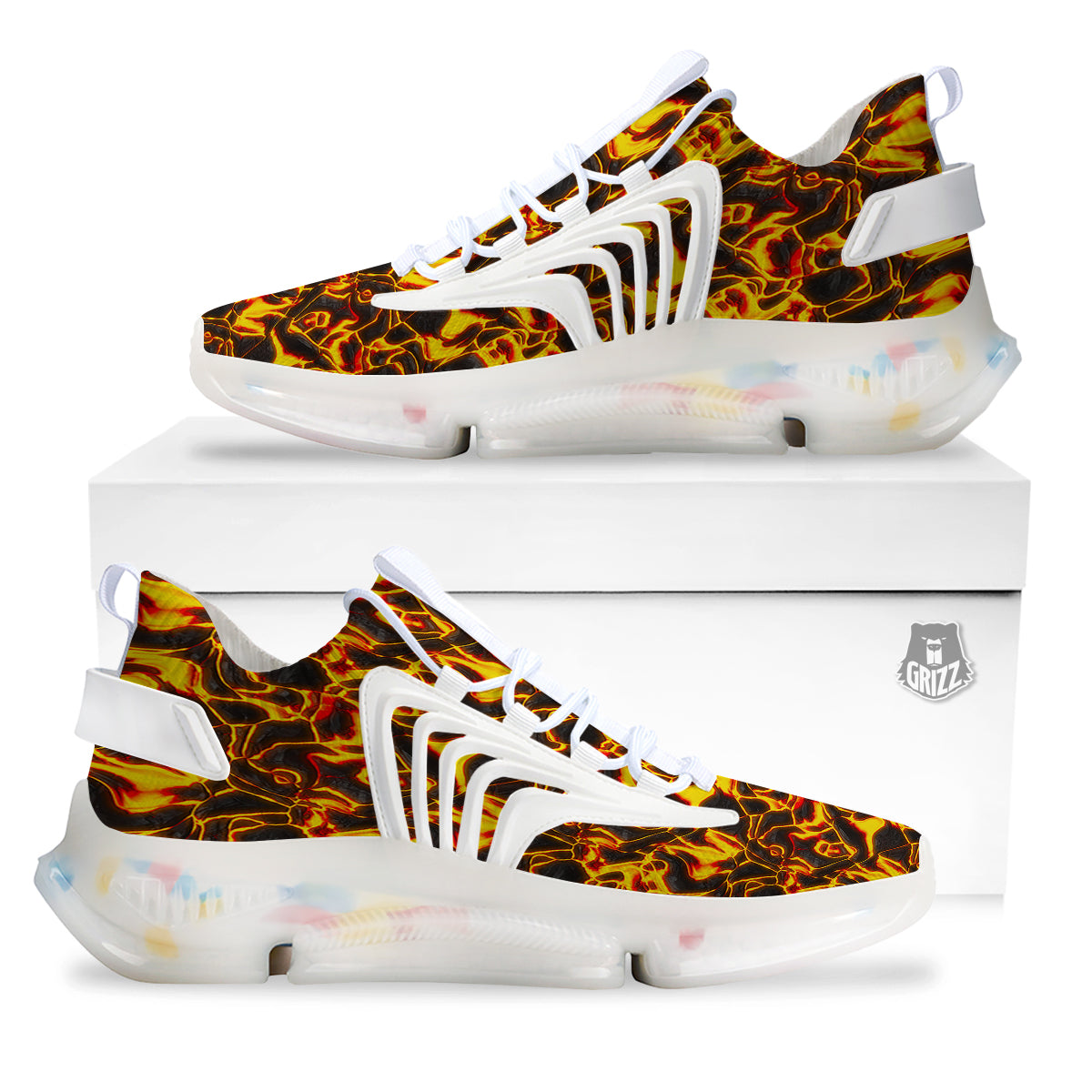 Abstract Lava And Fire Texture Print White Gym Shoes-grizzshop