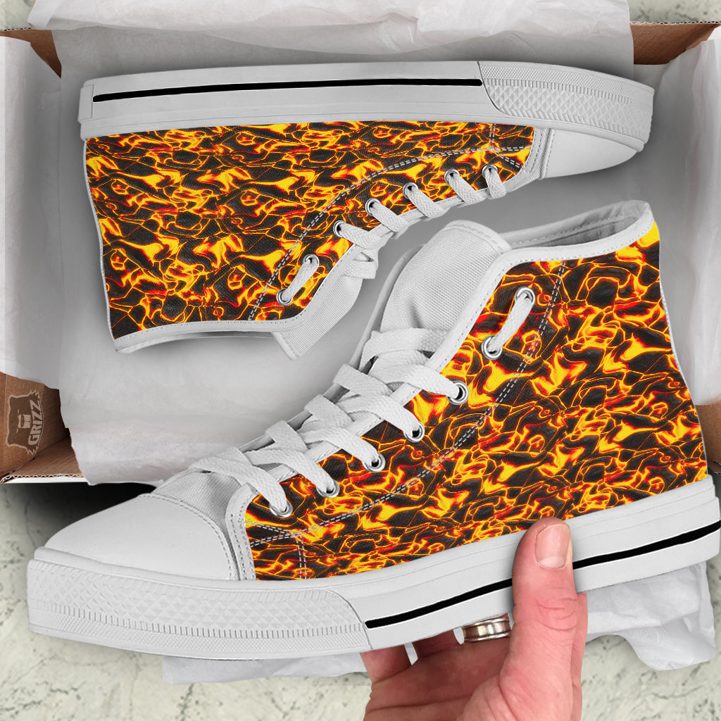 Abstract Lava And Fire Texture Print White High Top Shoes-grizzshop