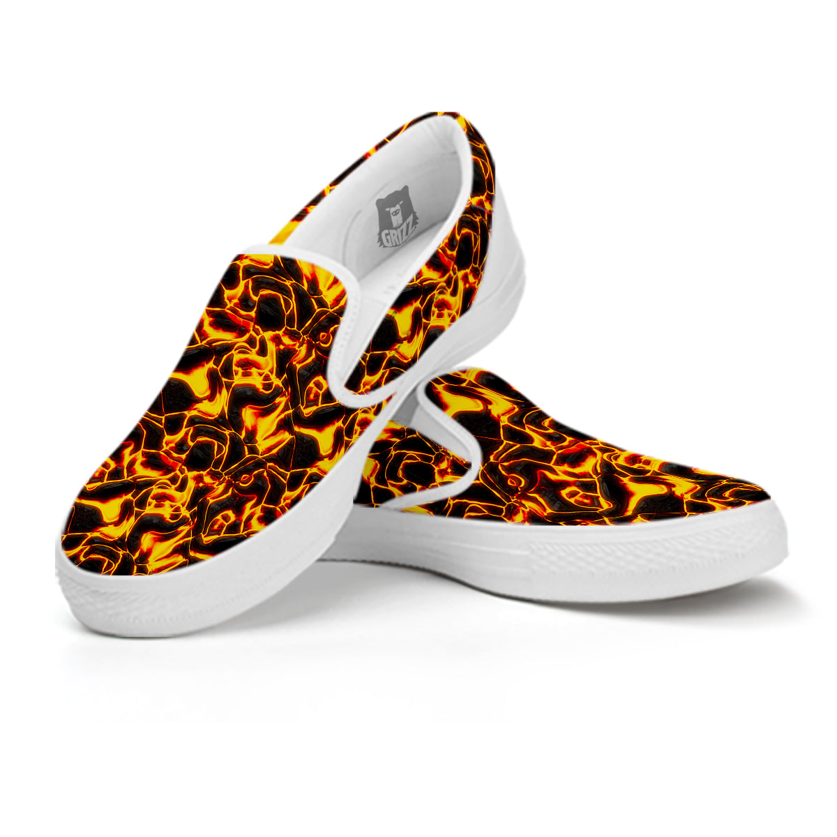 Abstract Lava And Fire Texture Print White Slip On Shoes-grizzshop