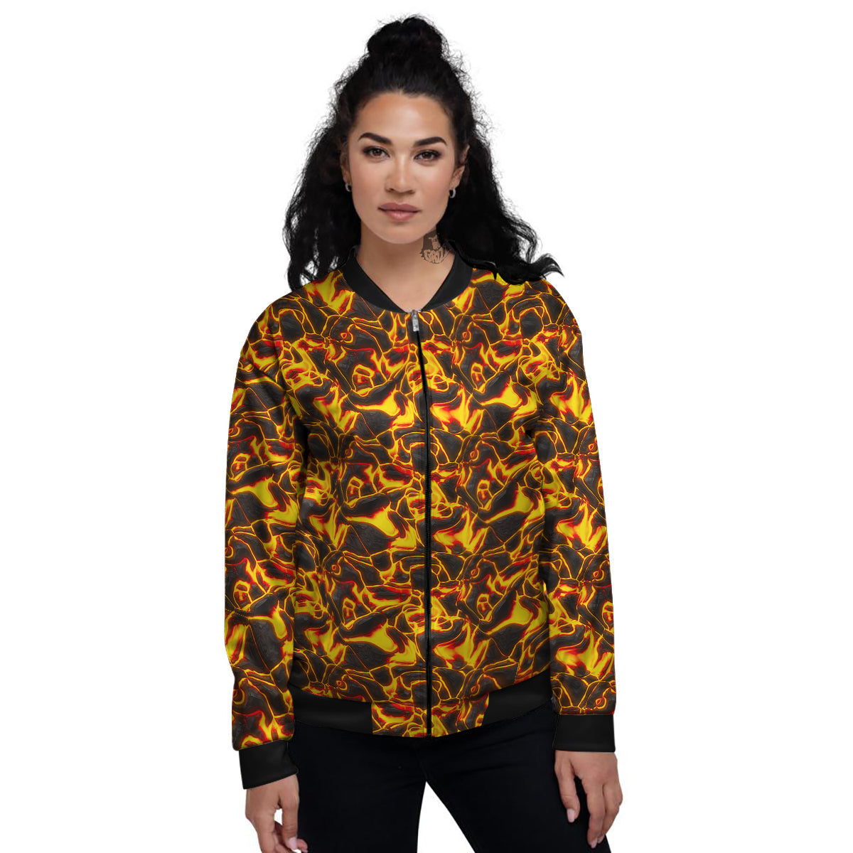 Abstract Lava And Fire Texture Print Women's Bomber Jacket-grizzshop