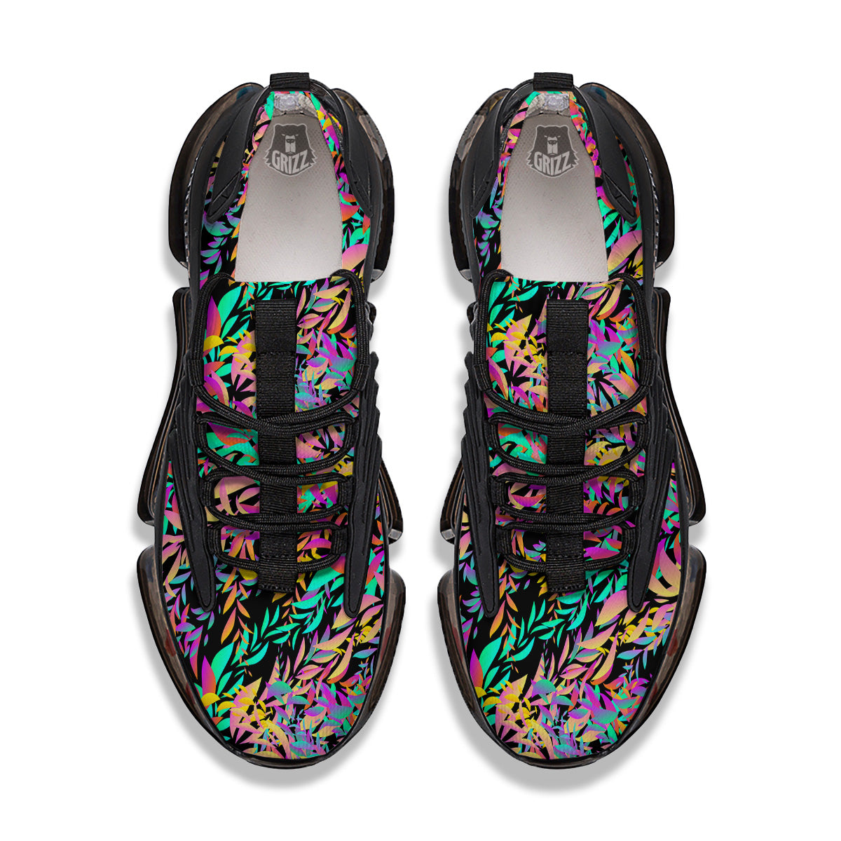 Abstract Leaf Neon Print Pattern Black Gym Shoes-grizzshop