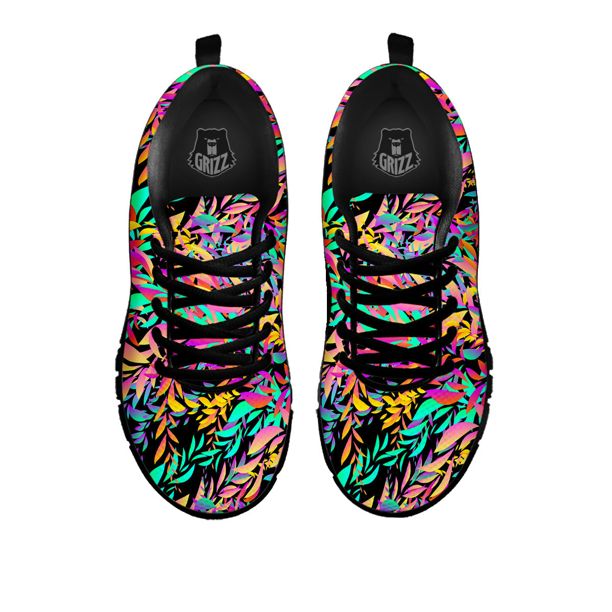 Abstract Leaf Neon Print Pattern Black Sneaker-grizzshop