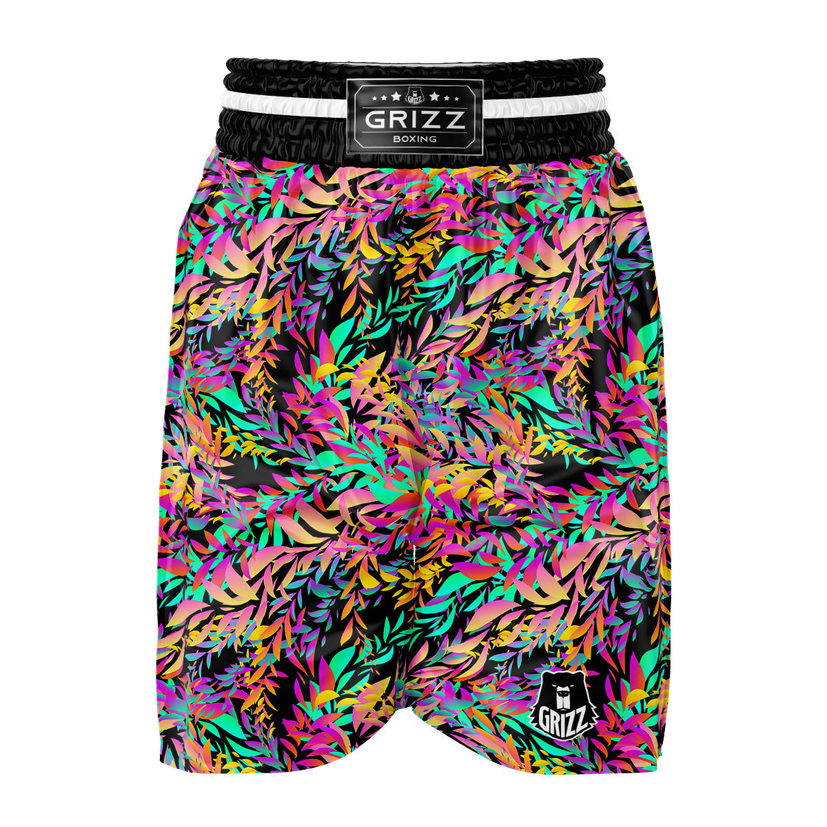 Abstract Leaf Neon Print Pattern Boxing Shorts-grizzshop
