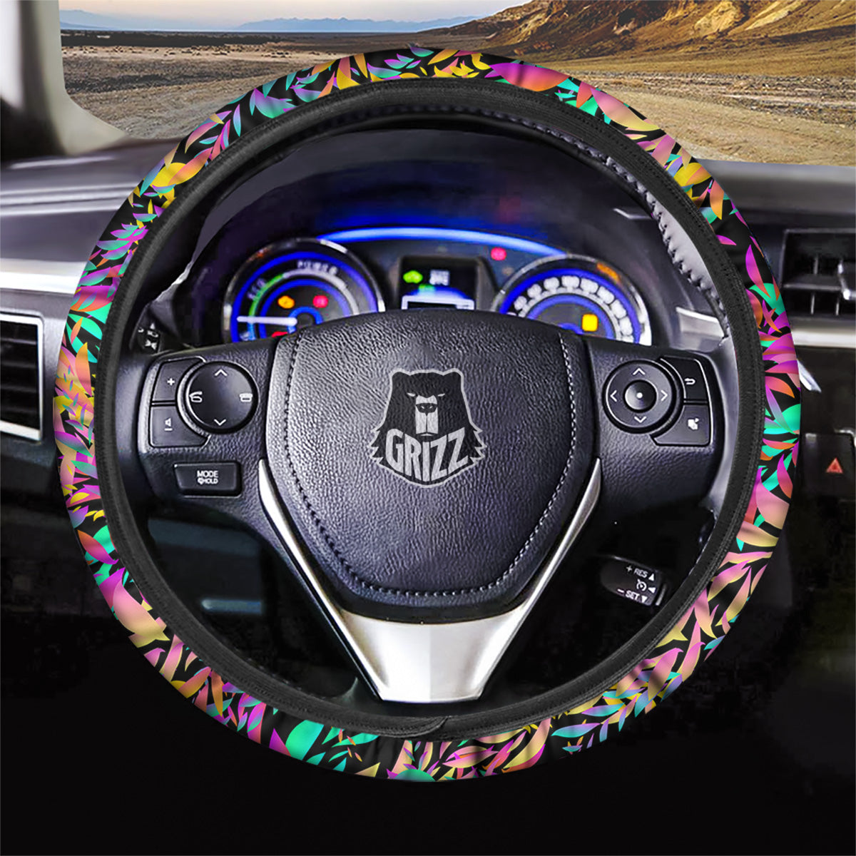 Abstract Leaf Neon Print Pattern Car Steering Wheel Cover-grizzshop
