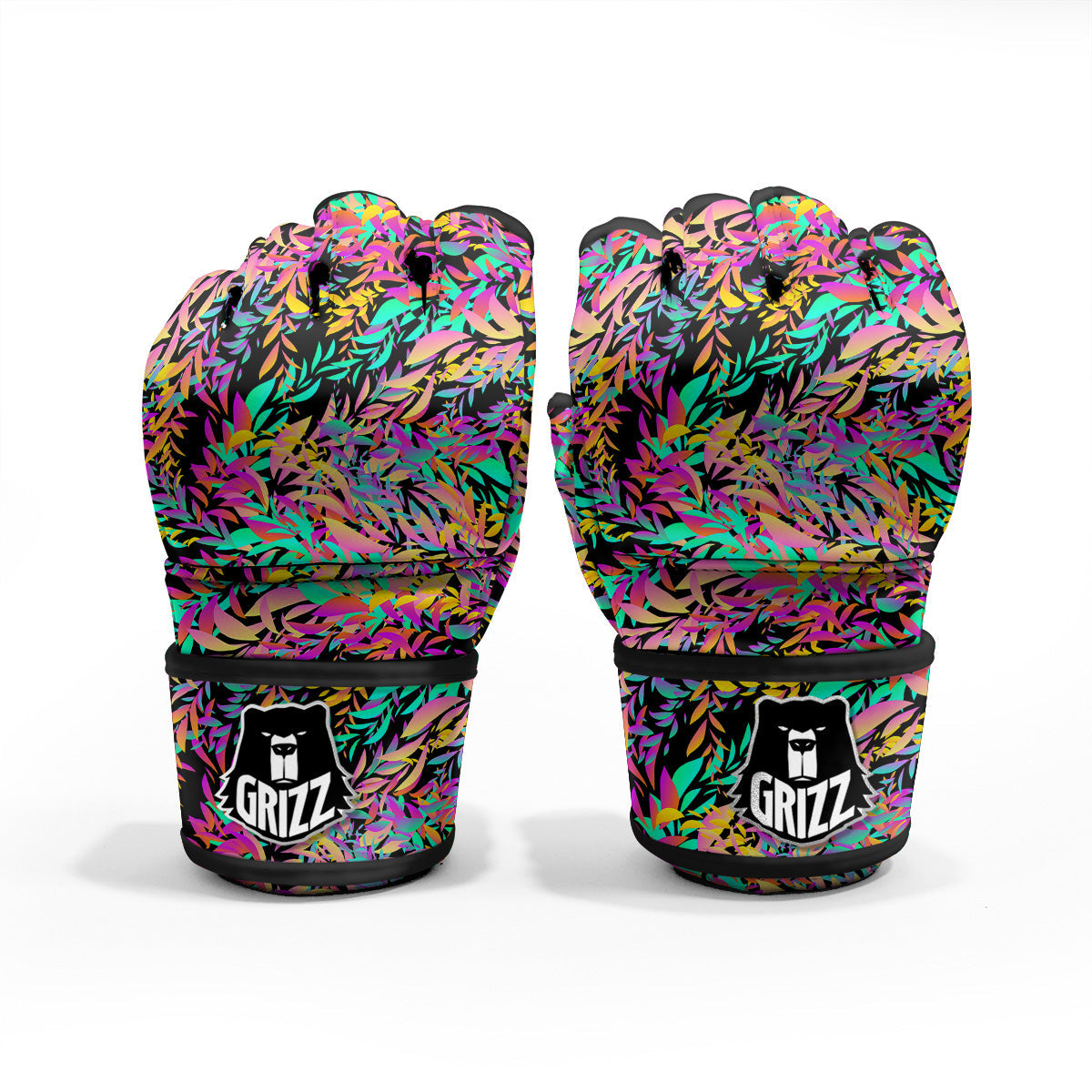 Abstract Leaf Neon Print Pattern MMA Gloves-grizzshop