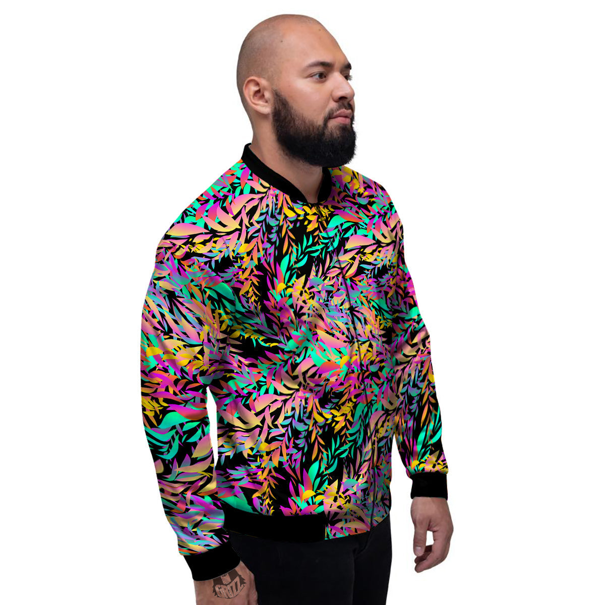 Abstract Leaf Neon Print Pattern Men's Bomber Jacket-grizzshop