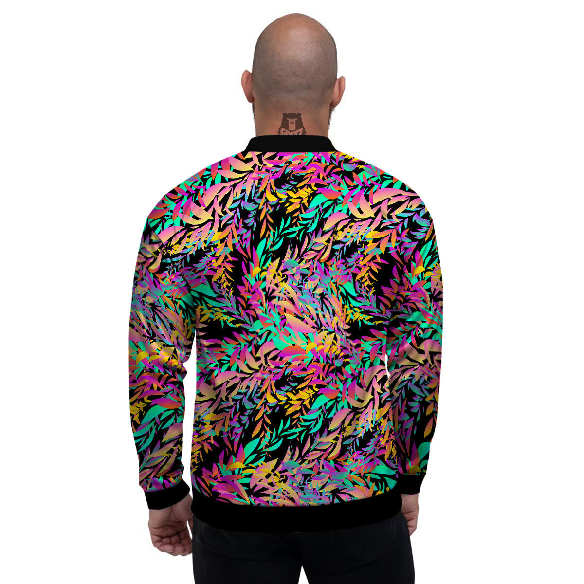Abstract Leaf Neon Print Pattern Men's Bomber Jacket-grizzshop