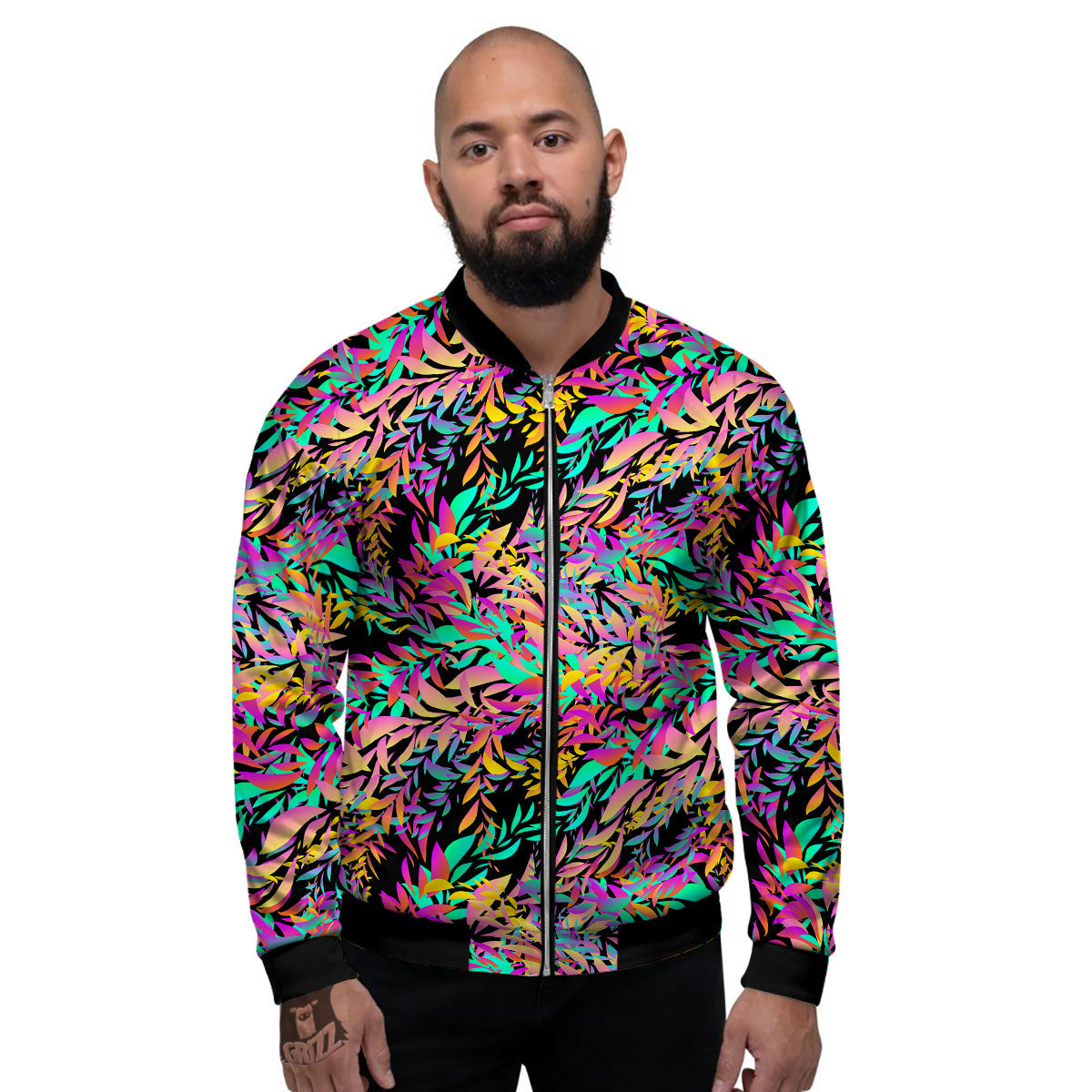 Abstract Leaf Neon Print Pattern Men's Bomber Jacket-grizzshop