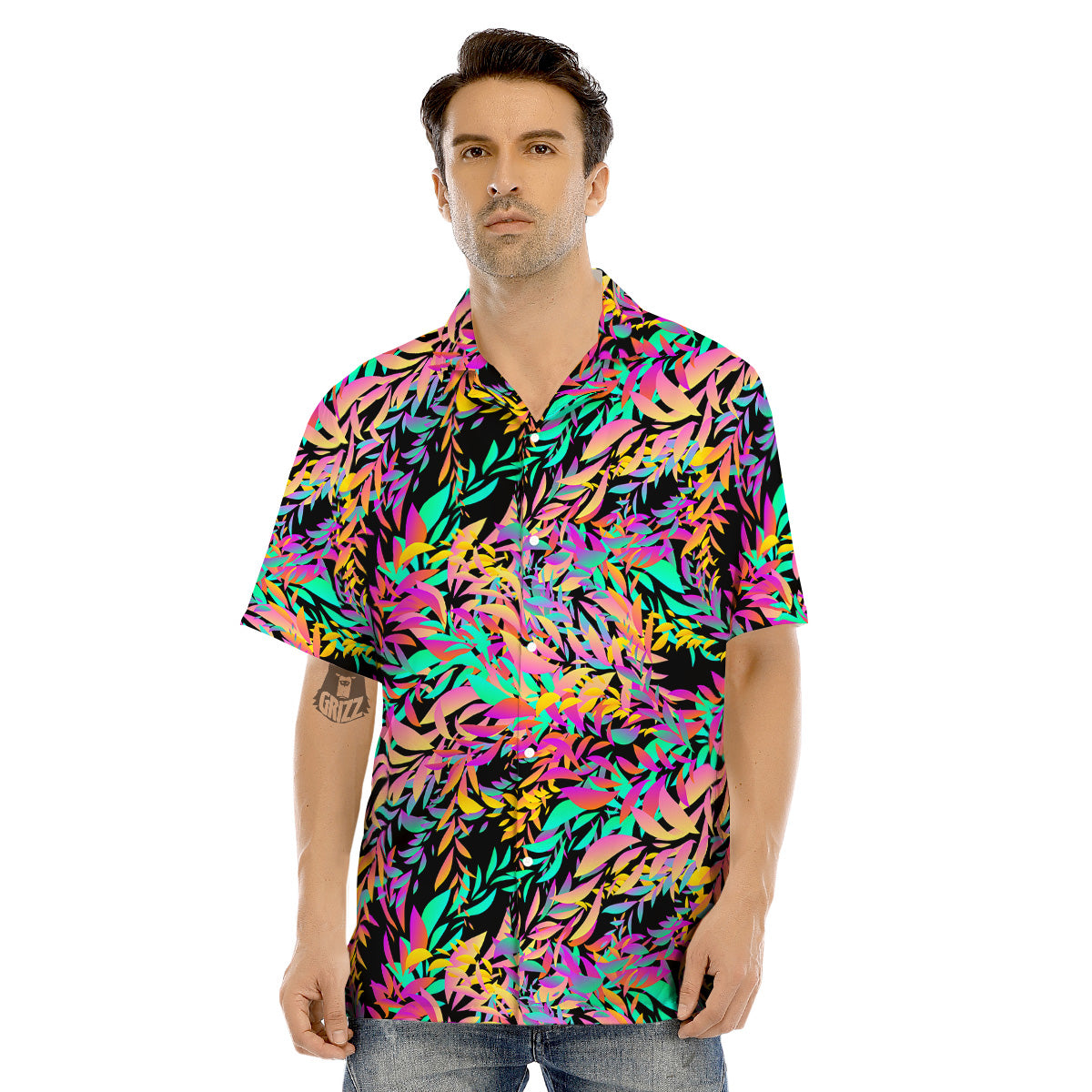 Abstract Leaf Neon Print Pattern Men's Hawaiian Shirt-grizzshop
