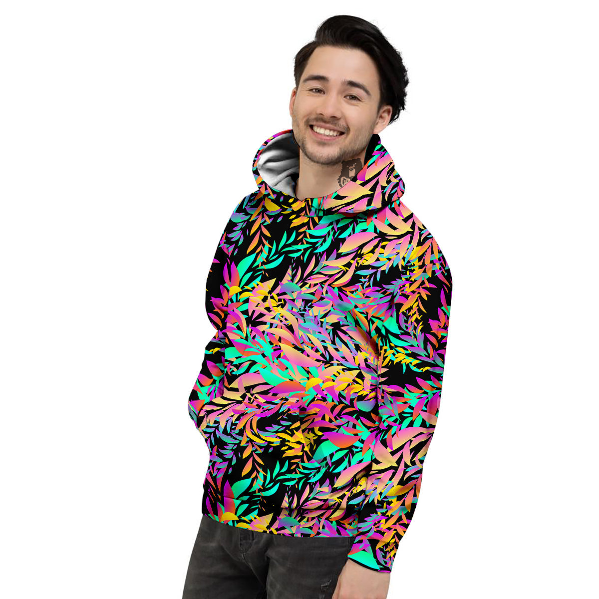 Abstract Leaf Neon Print Pattern Men's Hoodie-grizzshop
