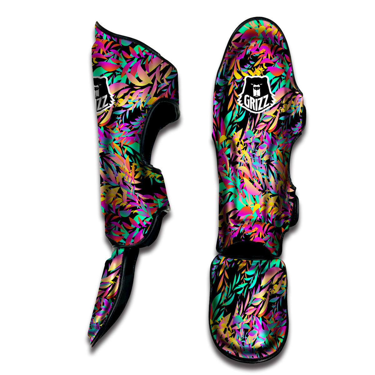 Abstract Leaf Neon Print Pattern Muay Thai Shin Guards-grizzshop