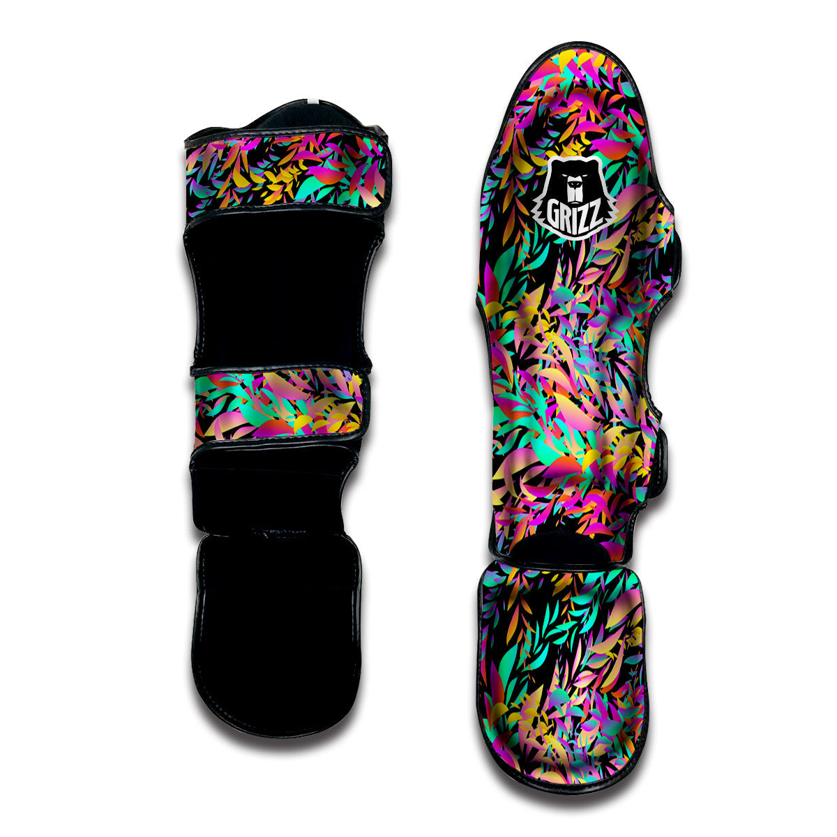 Abstract Leaf Neon Print Pattern Muay Thai Shin Guards-grizzshop