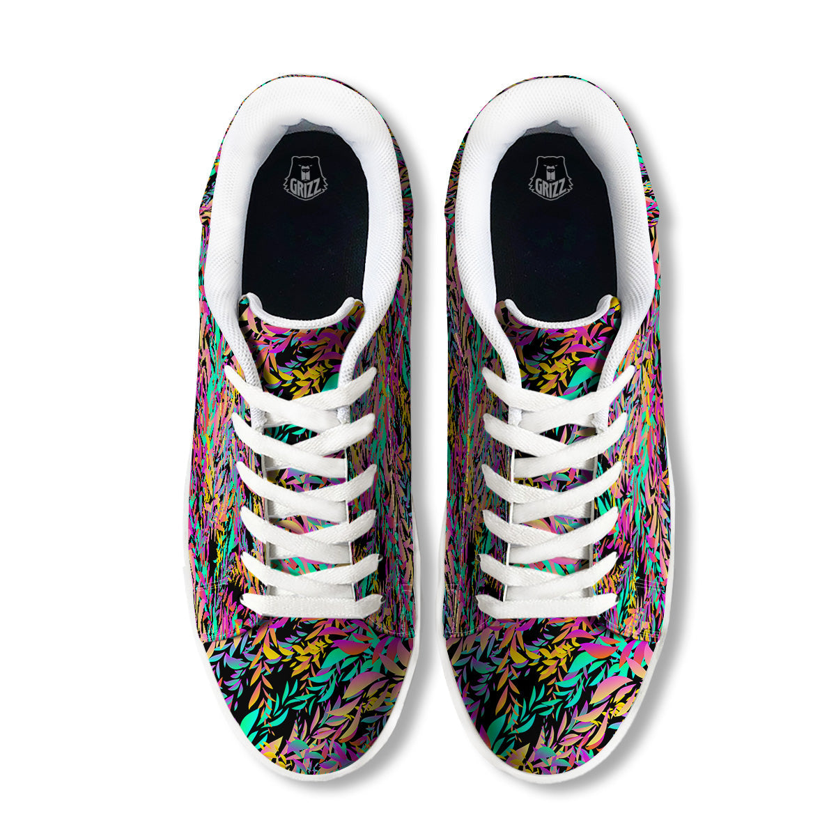 Abstract Leaf Neon Print Pattern White Low Top Sneakers-grizzshop
