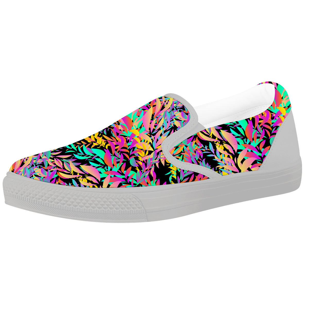Abstract Leaf Neon Print Pattern White Slip On Shoes-grizzshop