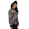 Abstract Leaf Neon Print Pattern Women's Bomber Jacket-grizzshop