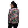 Abstract Leaf Neon Print Pattern Women's Bomber Jacket-grizzshop