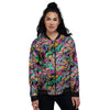 Abstract Leaf Neon Print Pattern Women's Bomber Jacket-grizzshop