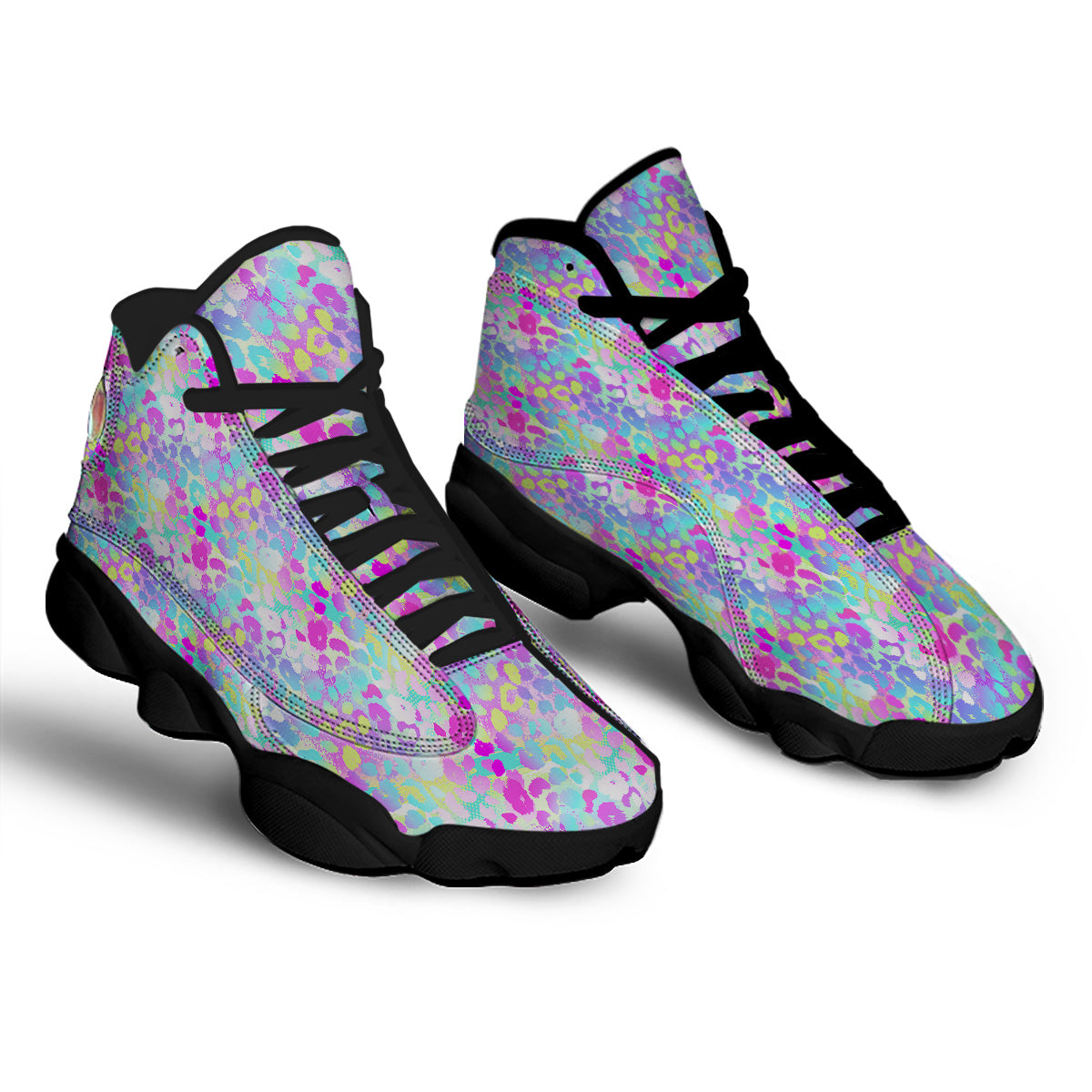 Abstract Leopard Tropical Pastel Print Pattern Black Basketball Shoes-grizzshop