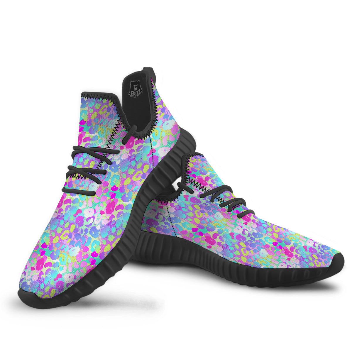 Abstract Leopard Tropical Pastel Print Pattern Black Walking Shoes-grizzshop