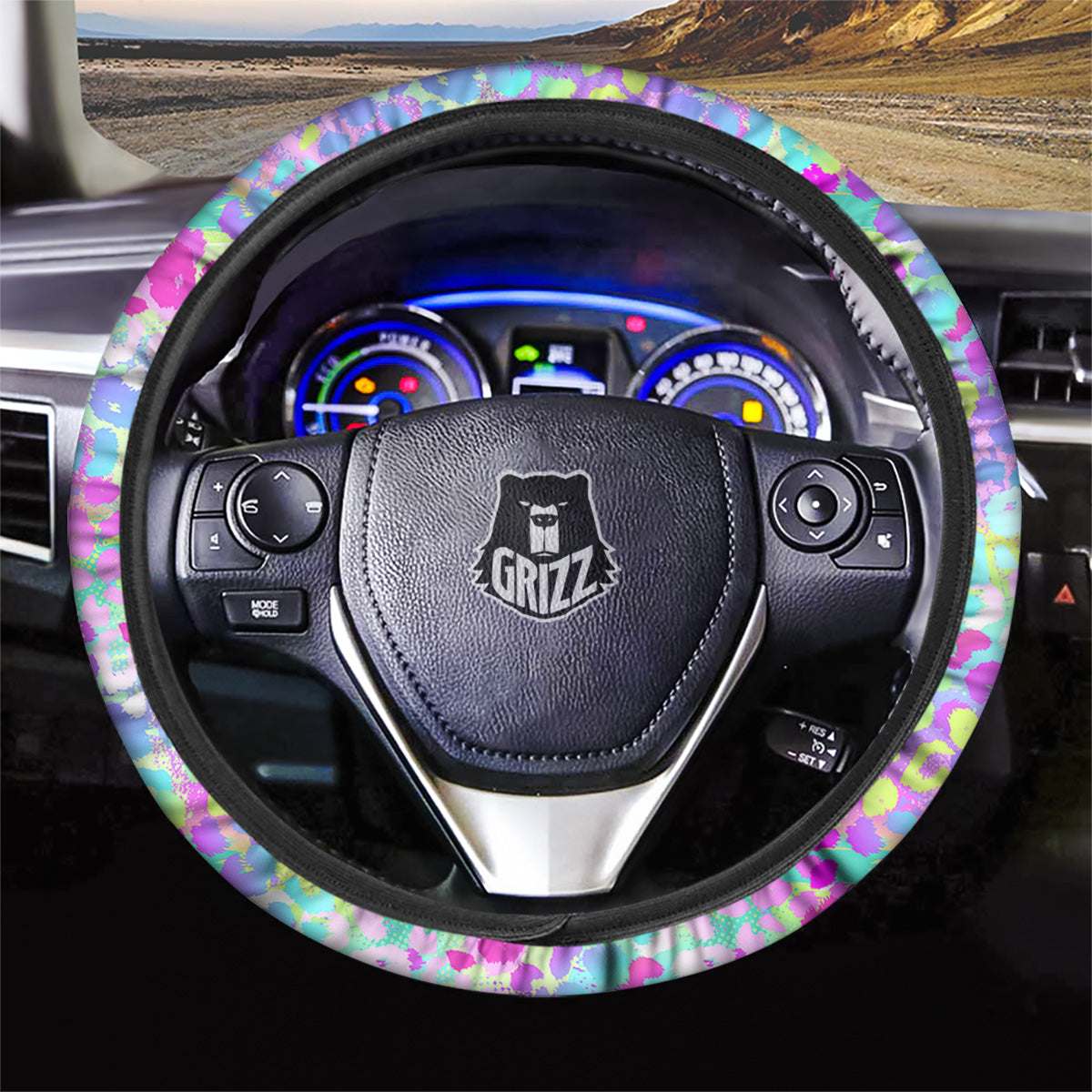 Abstract Leopard Tropical Pastel Print Pattern Car Steering Wheel Cover-grizzshop