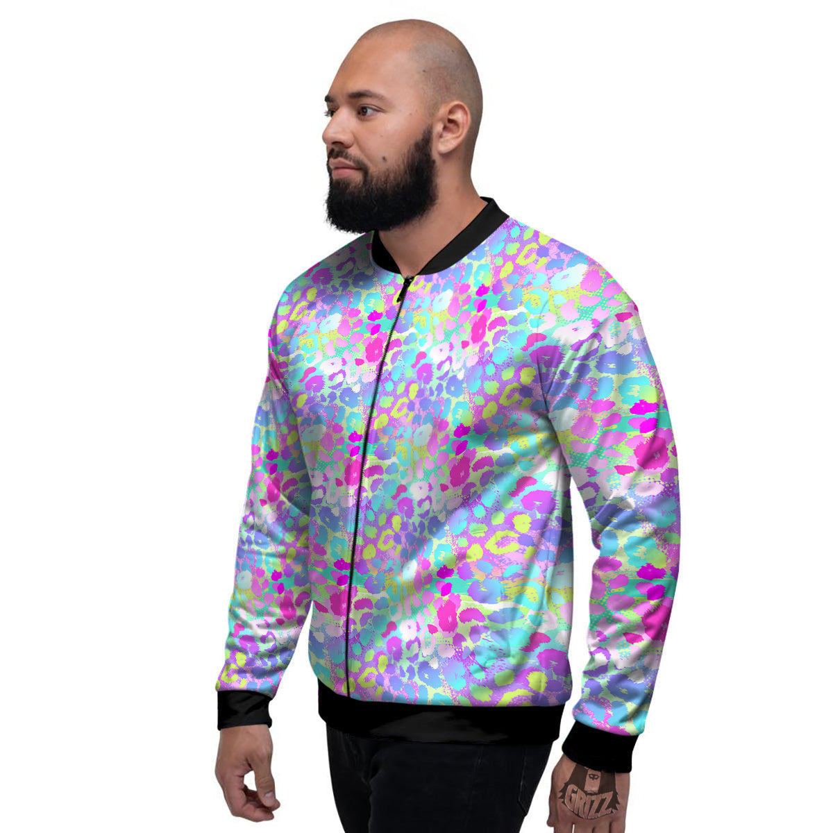 Abstract Leopard Tropical Pastel Print Pattern Men's Bomber Jacket-grizzshop