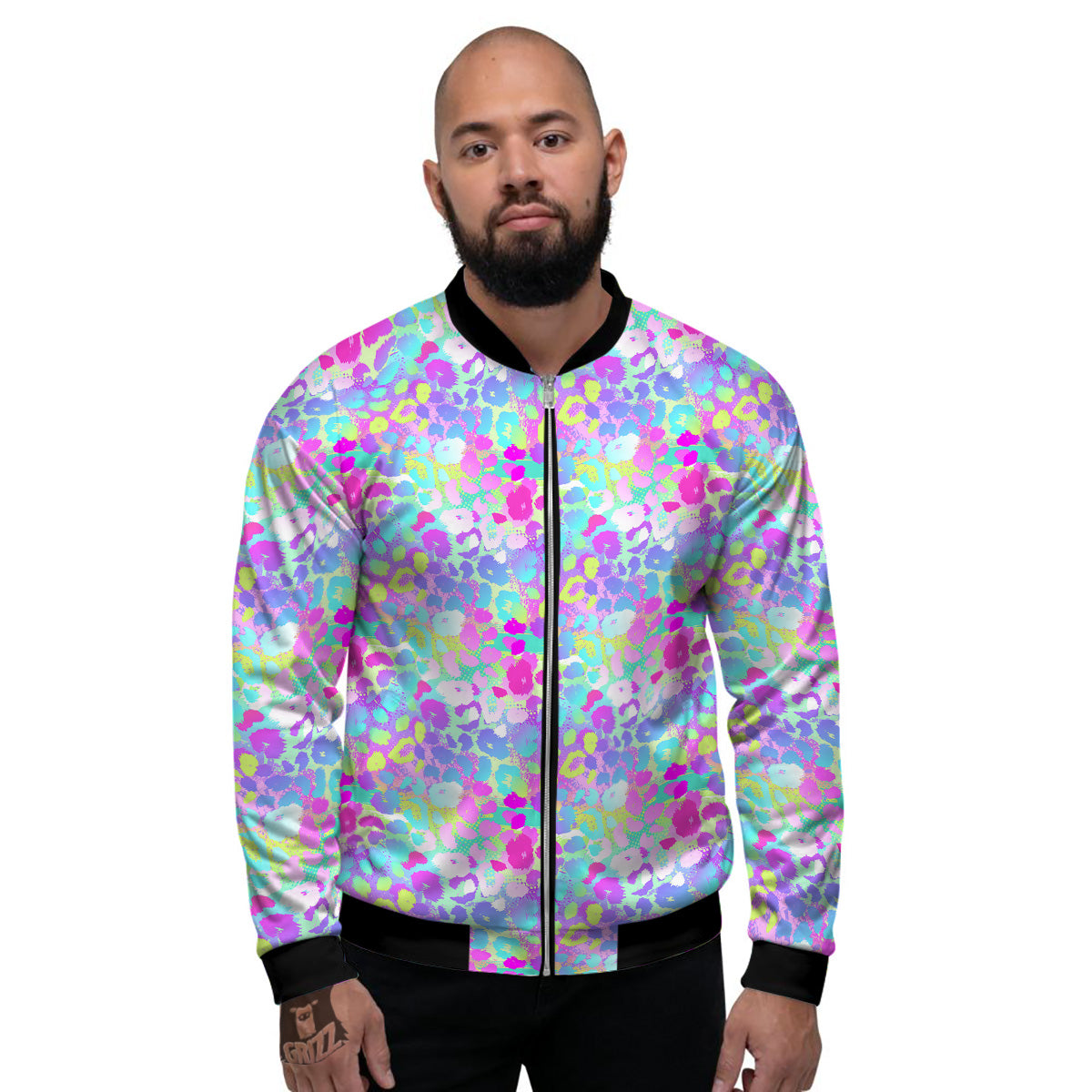Abstract Leopard Tropical Pastel Print Pattern Men's Bomber Jacket-grizzshop