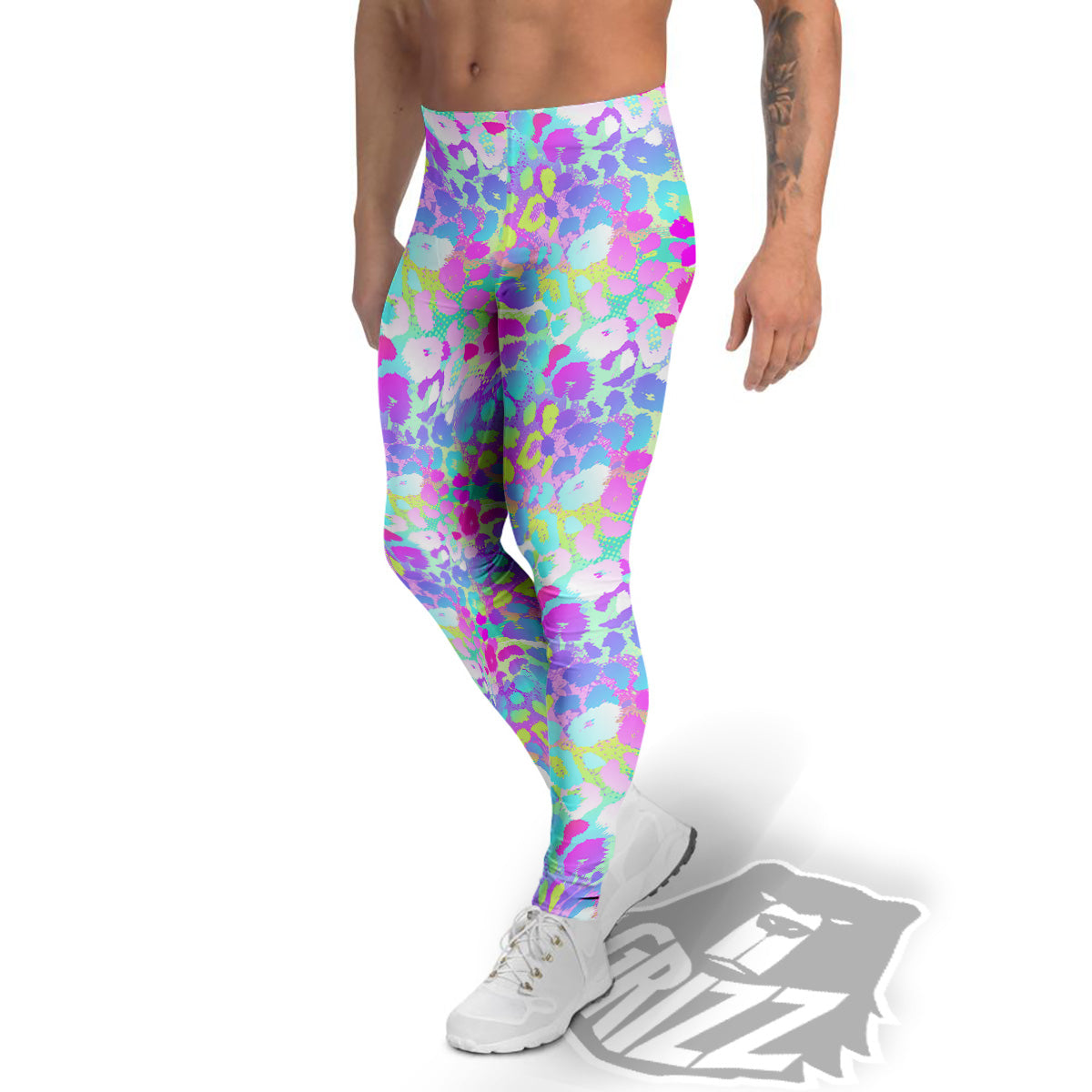 Abstract Leopard Tropical Pastel Print Pattern Men's Leggings-grizzshop