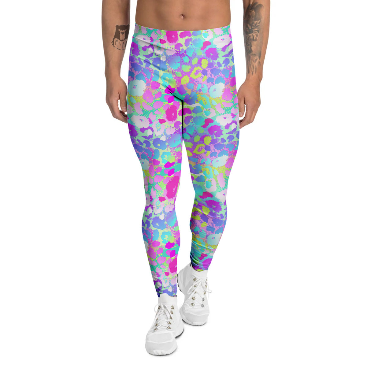 Abstract Leopard Tropical Pastel Print Pattern Men's Leggings-grizzshop