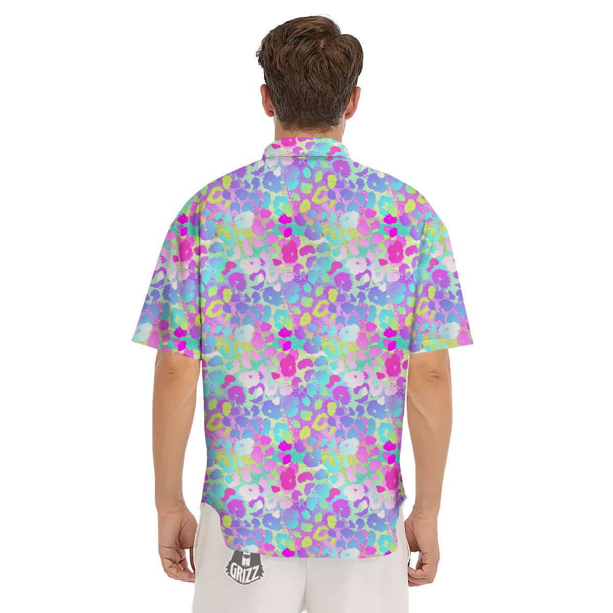 Abstract Leopard Tropical Pastel Print Pattern Men's Short Sleeve Shirts-grizzshop