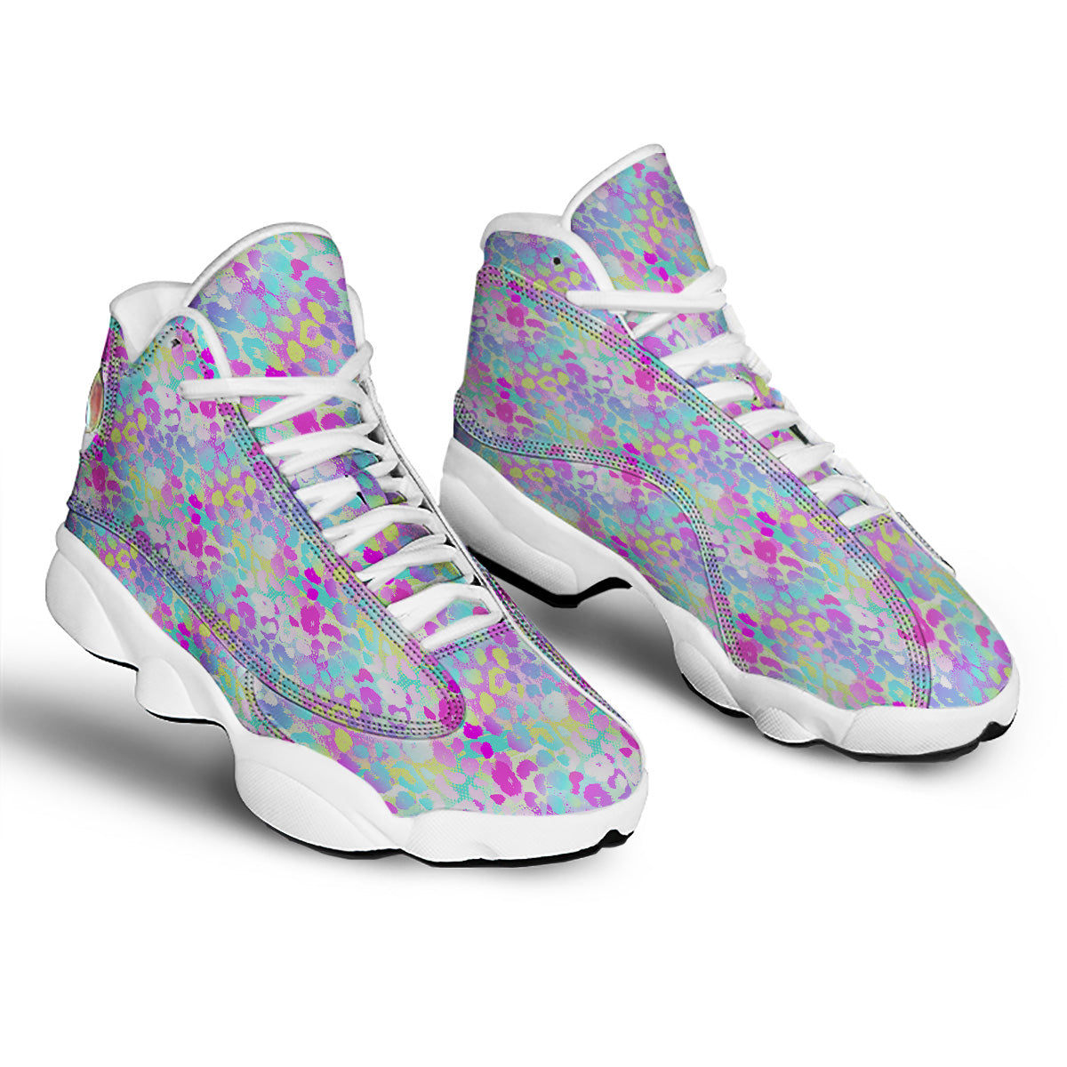 Abstract Leopard Tropical Pastel Print Pattern White Basketball Shoes-grizzshop