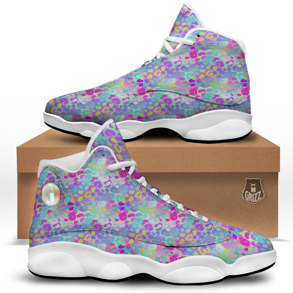 Abstract Leopard Tropical Pastel Print Pattern White Basketball Shoes-grizzshop