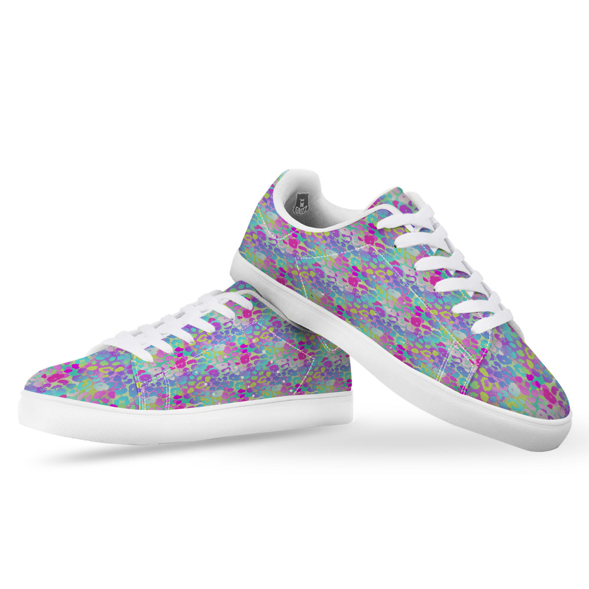 Abstract Leopard Tropical Pastel Print Pattern White Low Top Sneakers-grizzshop