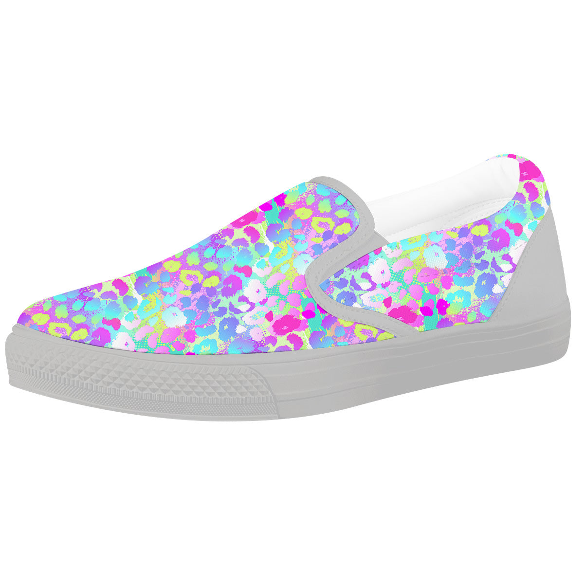 Abstract Leopard Tropical Pastel Print Pattern White Slip On Shoes-grizzshop