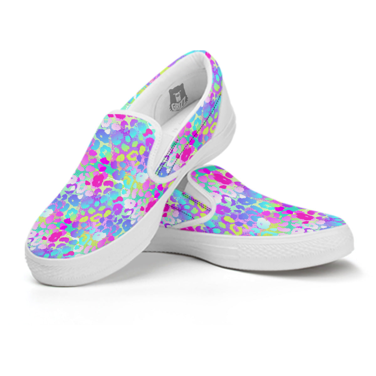 Abstract Leopard Tropical Pastel Print Pattern White Slip On Shoes-grizzshop