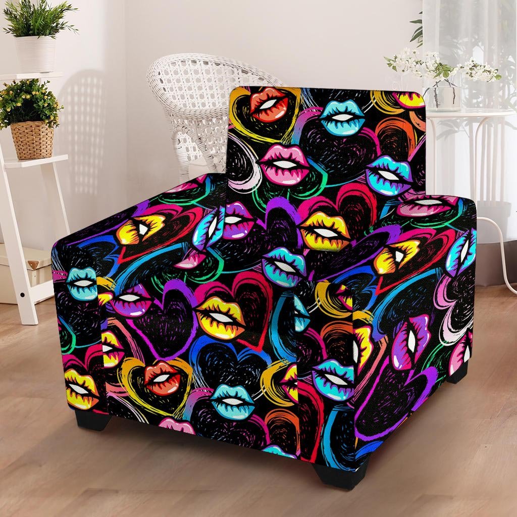 Abstract Lip Graffiti Print Armchair Cover-grizzshop