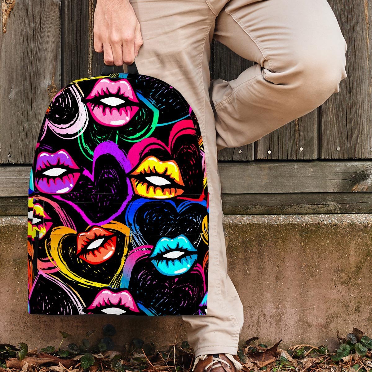 Abstract Lip Graffiti Print Backpack-grizzshop