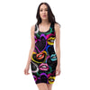 Abstract Lip Graffiti Print Bodycon Dress-grizzshop