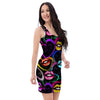 Abstract Lip Graffiti Print Bodycon Dress-grizzshop