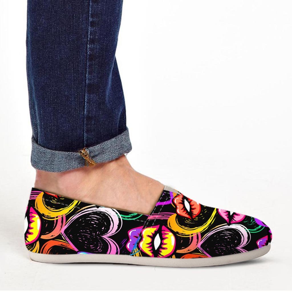 Abstract Lip Graffiti Print Canvas Shoes-grizzshop