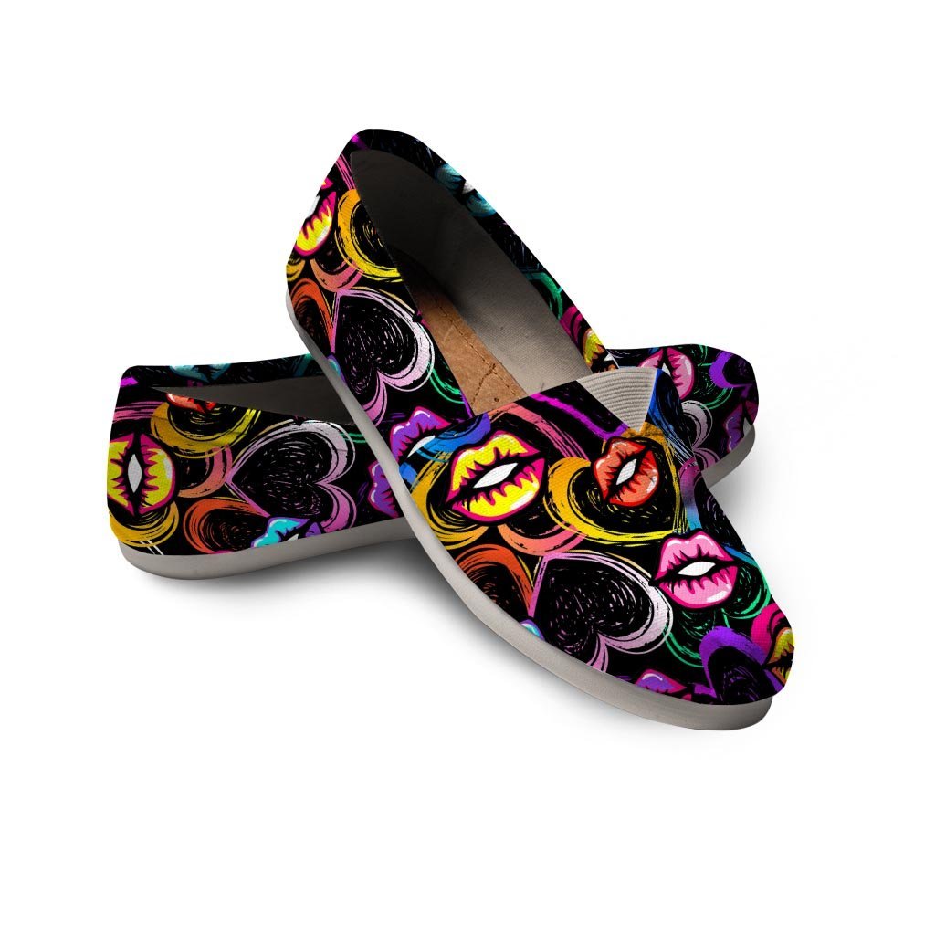 Abstract Lip Graffiti Print Canvas Shoes-grizzshop