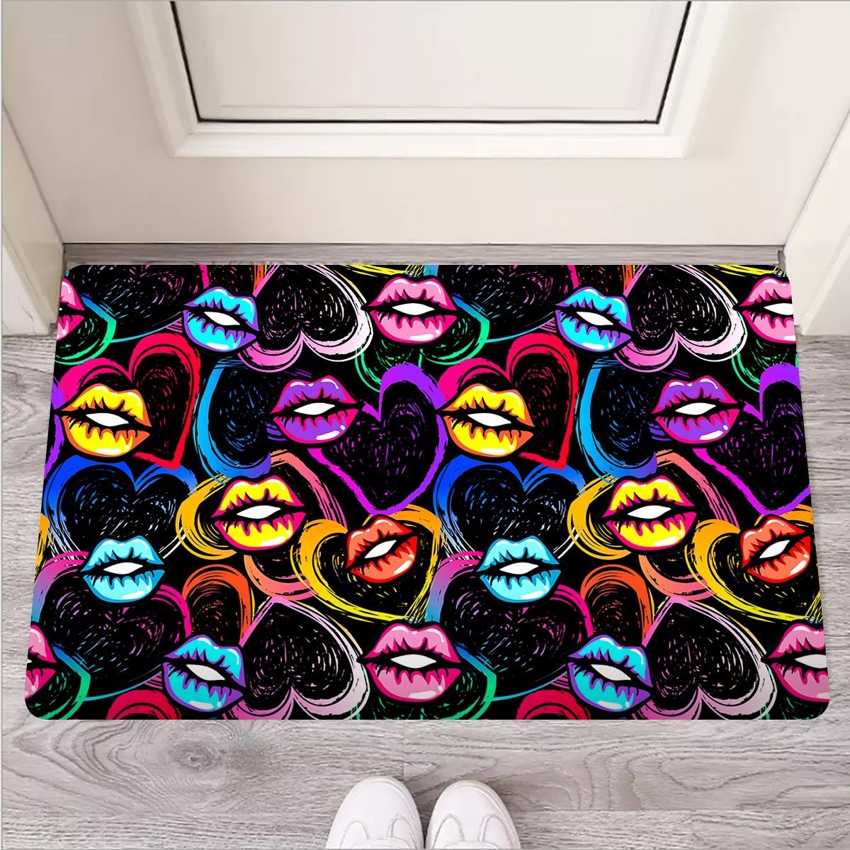 Abstract Lip Graffiti Print Door Mat-grizzshop