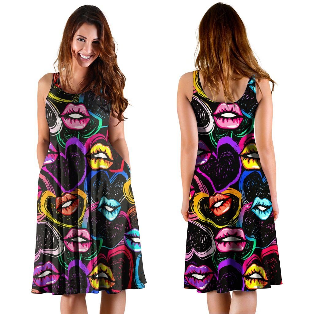 Abstract Lip Graffiti Print Dress-grizzshop