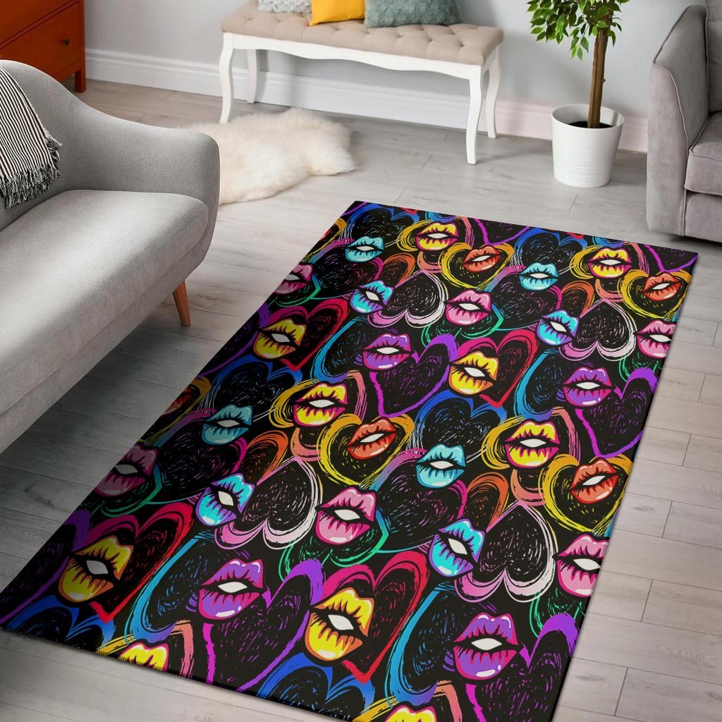 Abstract Lip Graffiti Print Floor Mat-grizzshop