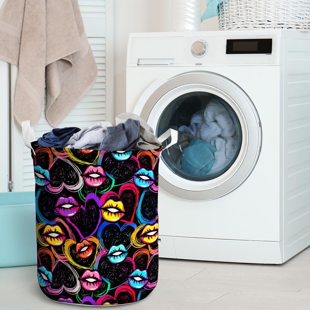 Abstract Lip Graffiti Print Laundry Basket-grizzshop