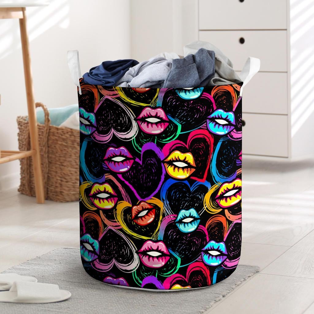 Abstract Lip Graffiti Print Laundry Basket-grizzshop