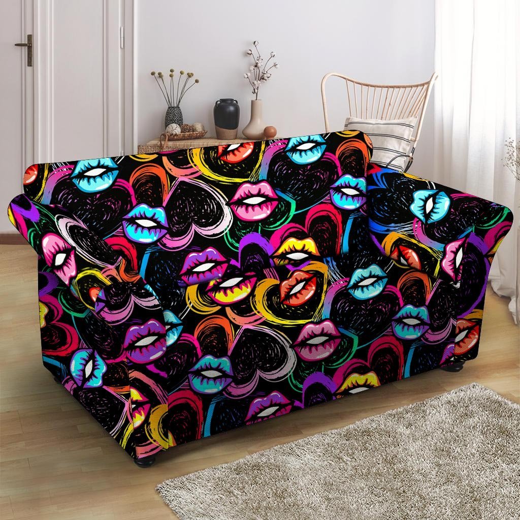 Abstract Lip Graffiti Print Loveseat Cover-grizzshop